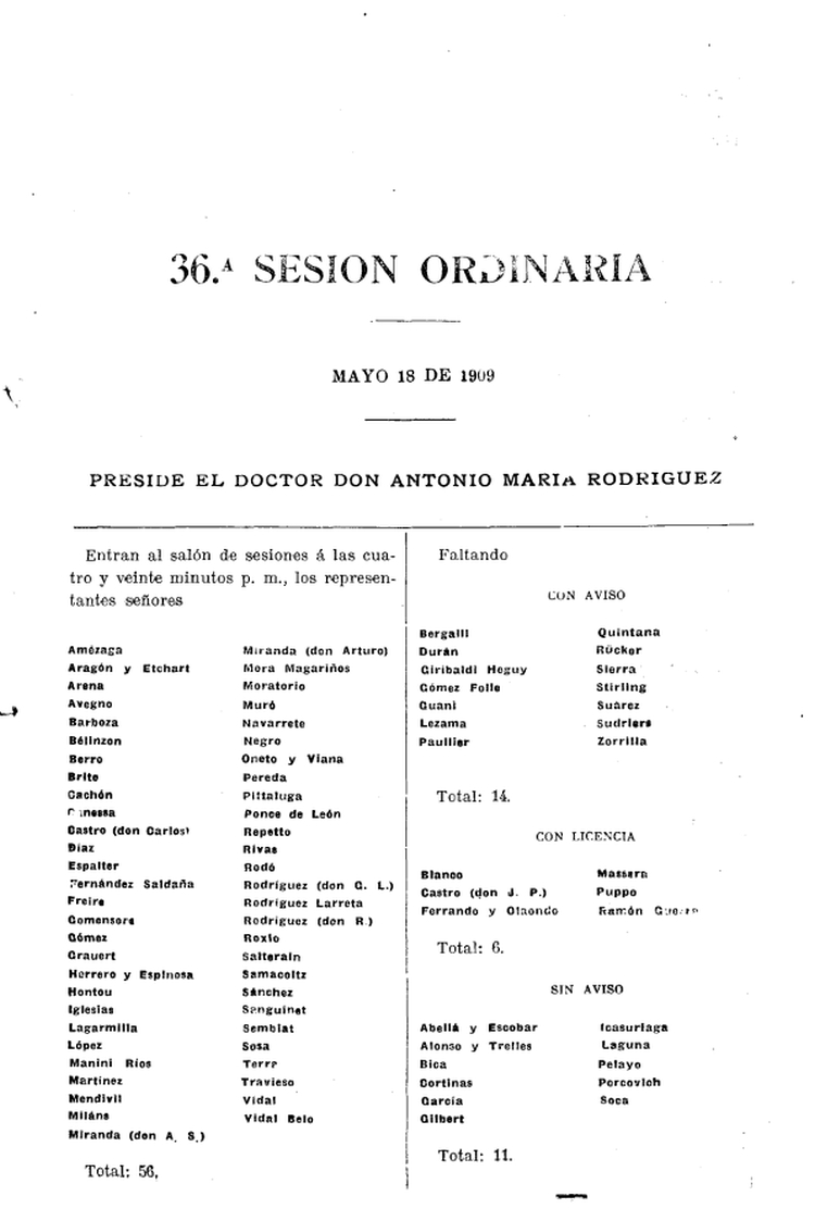DIARIO DE SESIONES DE LA CAMARA DE REPRESENTANTES del 18/05/1909
